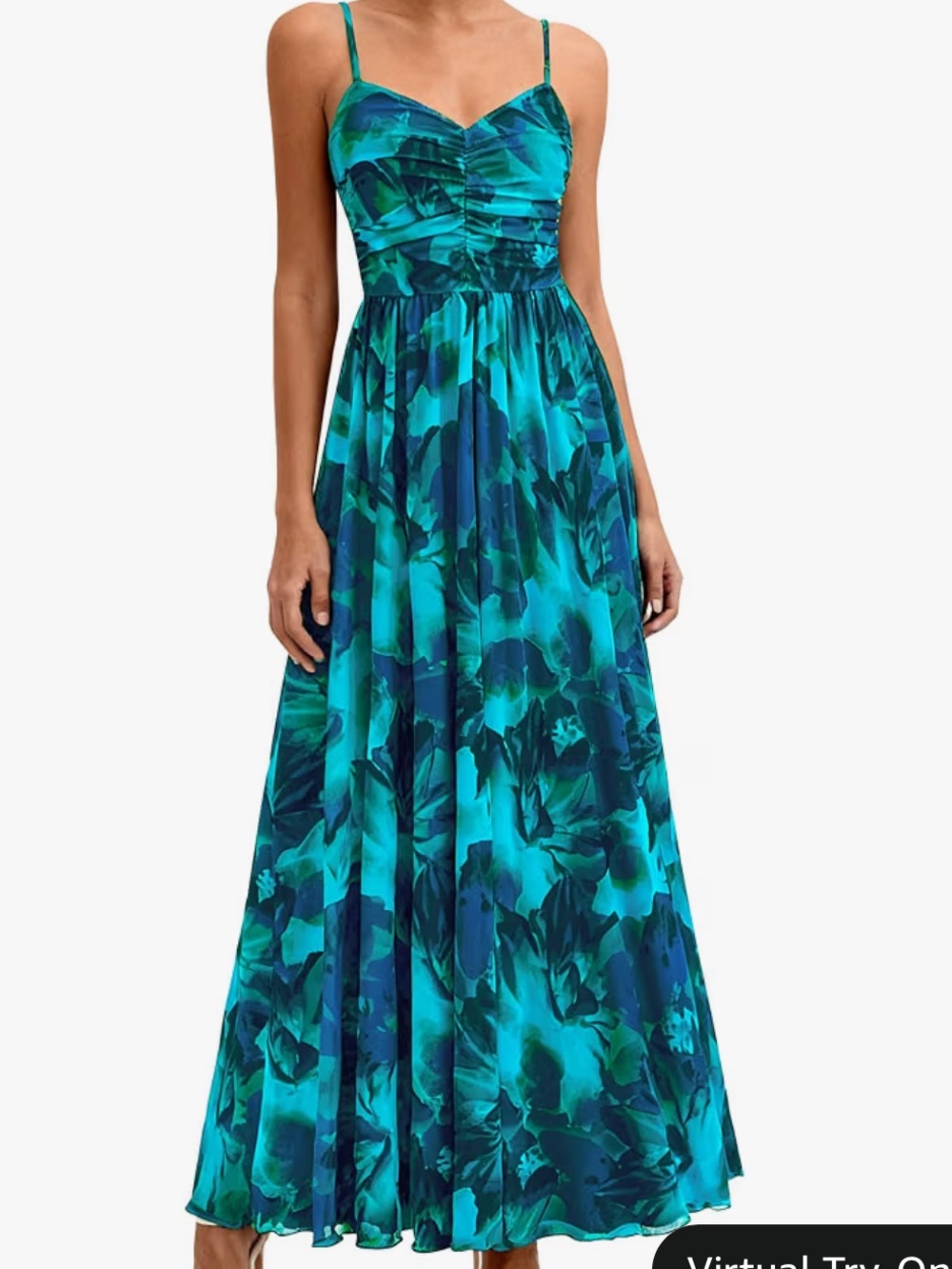 Teal Floral Maxi Dress with Spaghetti Straps